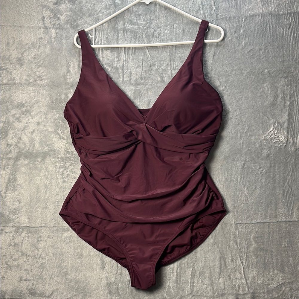 Women’s Twist-Front One-Piece Swimsuit — Plum
